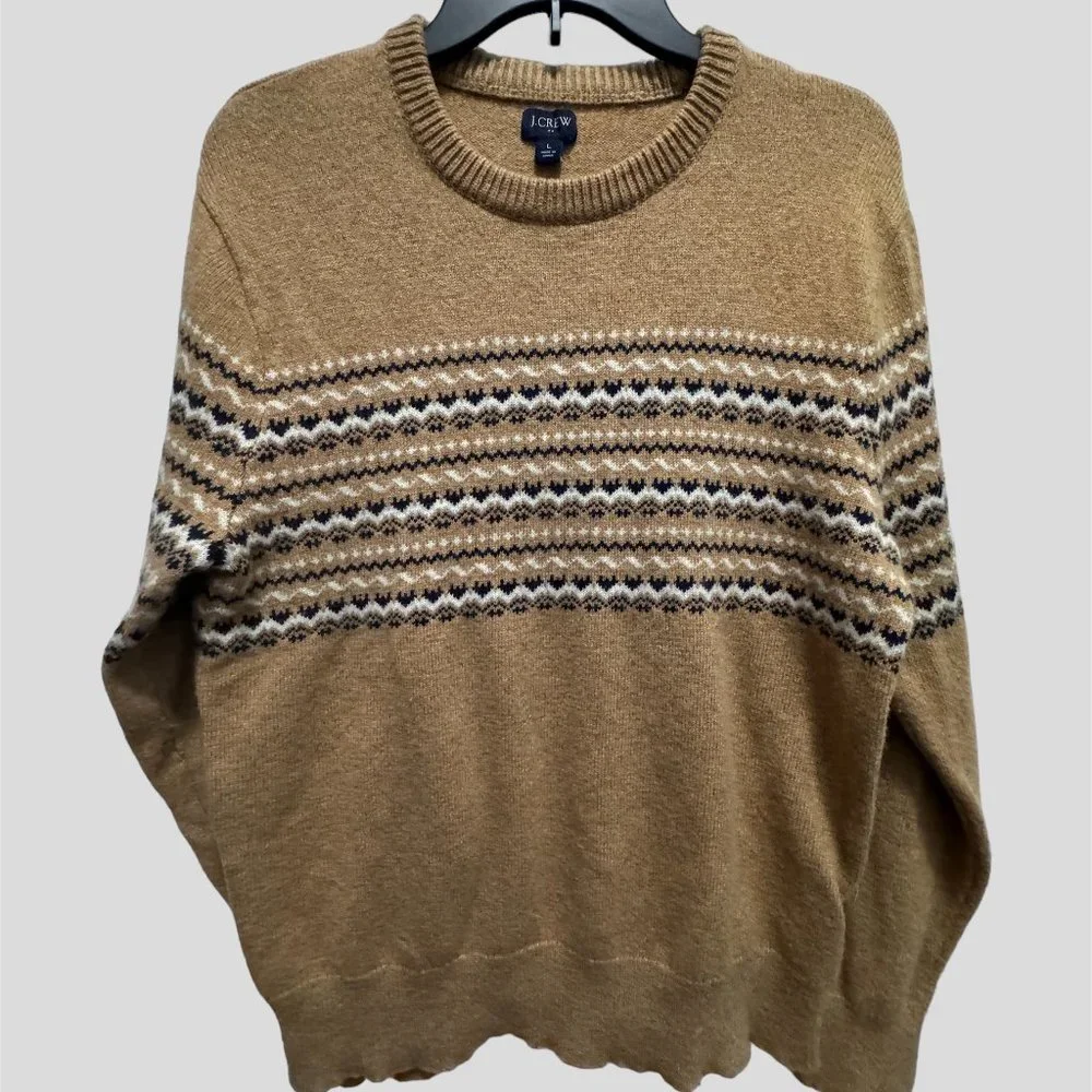 J.Crew size large camel/black fair isle crew neck sweater